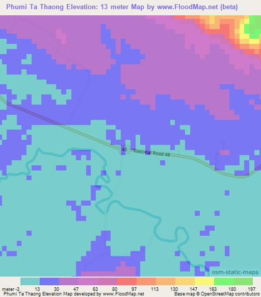 Phumi Ta Thaong,Cambodia Elevation Map
