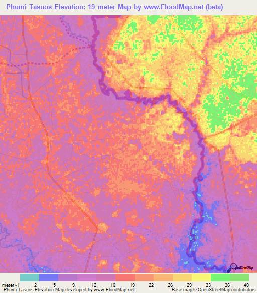 Phumi Tasuos,Cambodia Elevation Map