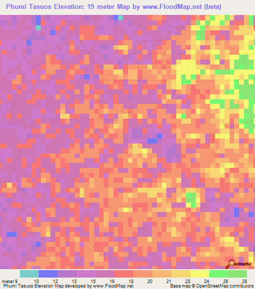 Phumi Tasuos,Cambodia Elevation Map