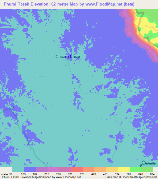 Phumi Tasek,Cambodia Elevation Map