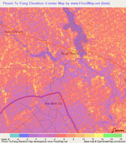 Phumi Ta S'ang,Cambodia Elevation Map