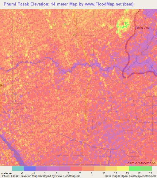 Phumi Tasak,Cambodia Elevation Map