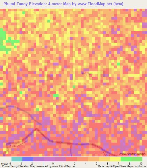 Phumi Tanoy,Cambodia Elevation Map