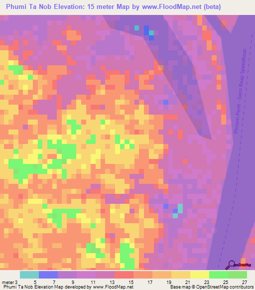 Phumi Ta Nob,Cambodia Elevation Map