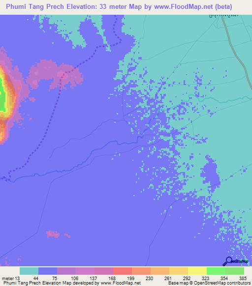 Phumi Tang Prech,Cambodia Elevation Map