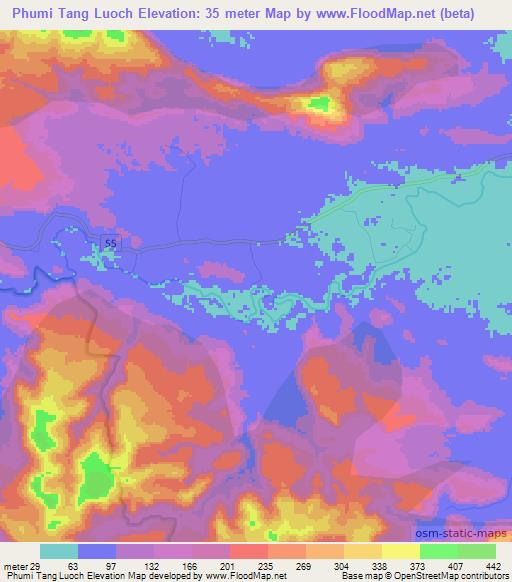 Phumi Tang Luoch,Cambodia Elevation Map