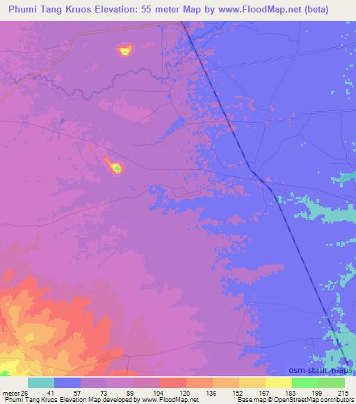 Phumi Tang Kruos,Cambodia Elevation Map