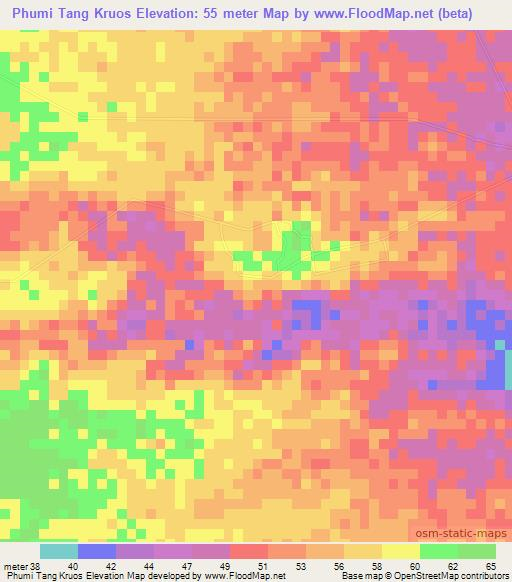 Phumi Tang Kruos,Cambodia Elevation Map