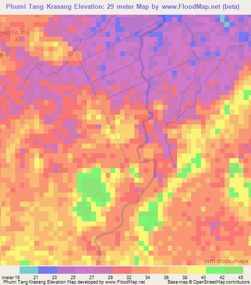 Phumi Tang Krasang,Cambodia Elevation Map