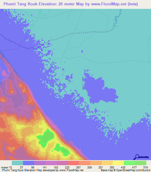Phumi Tang Kouk,Cambodia Elevation Map