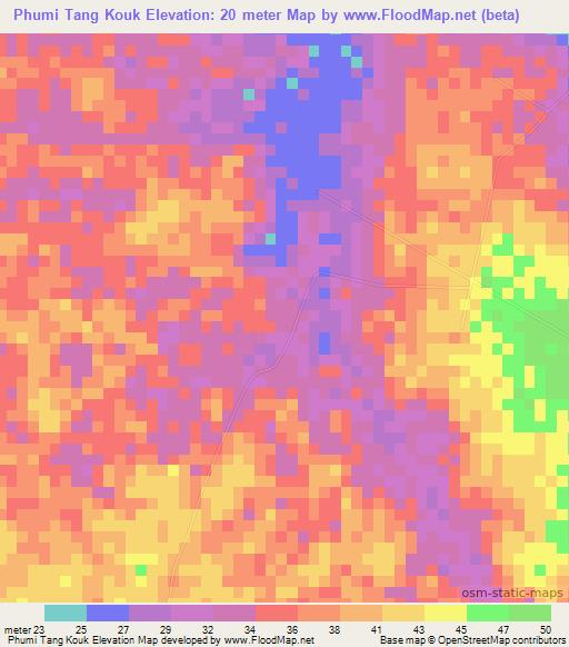 Phumi Tang Kouk,Cambodia Elevation Map