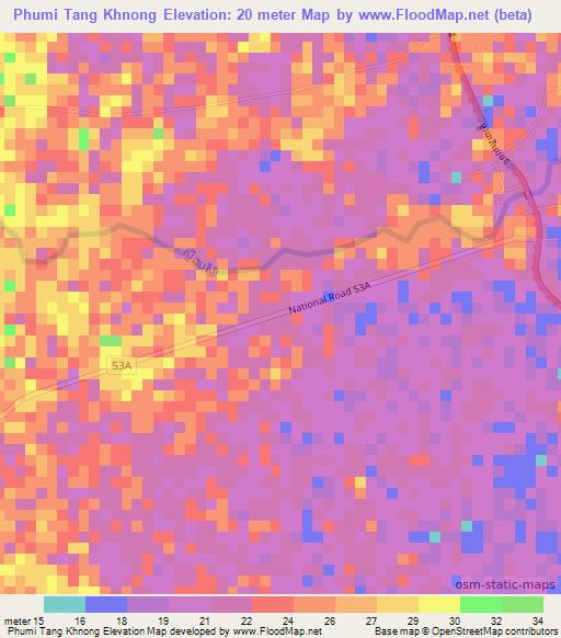 Phumi Tang Khnong,Cambodia Elevation Map