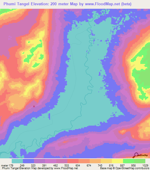 Phumi Tangel,Cambodia Elevation Map