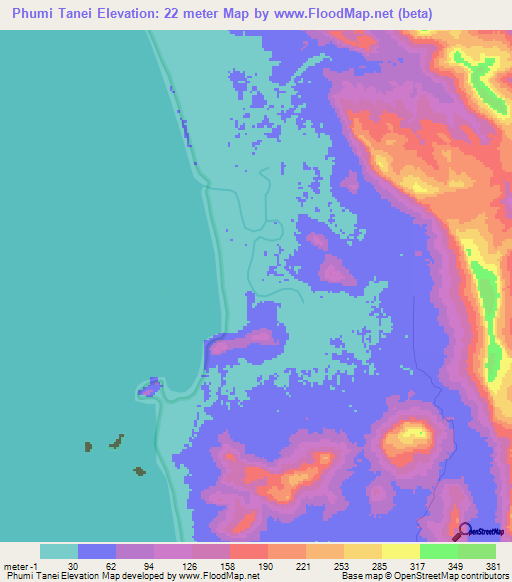 Phumi Tanei,Cambodia Elevation Map
