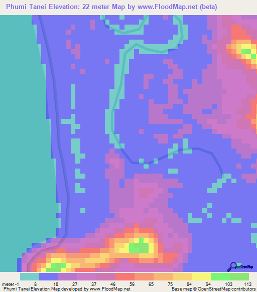 Phumi Tanei,Cambodia Elevation Map
