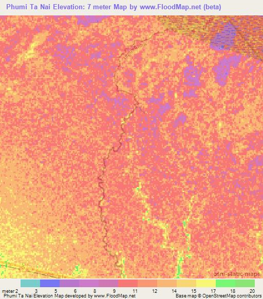Phumi Ta Nai,Cambodia Elevation Map
