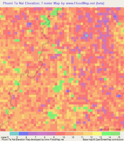 Phumi Ta Nai,Cambodia Elevation Map