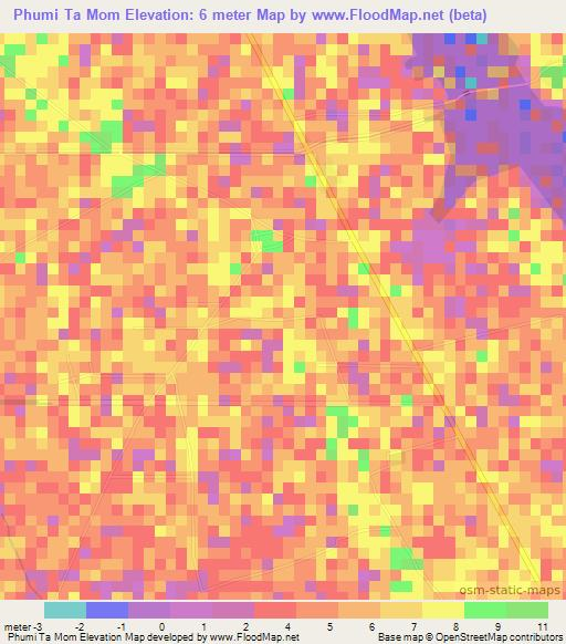 Phumi Ta Mom,Cambodia Elevation Map