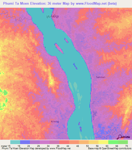 Phumi Ta Moen,Cambodia Elevation Map