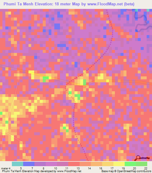 Phumi Ta Menh,Cambodia Elevation Map