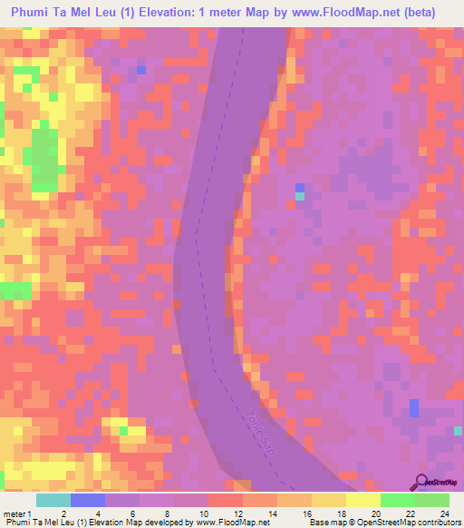 Phumi Ta Mel Leu (1),Cambodia Elevation Map