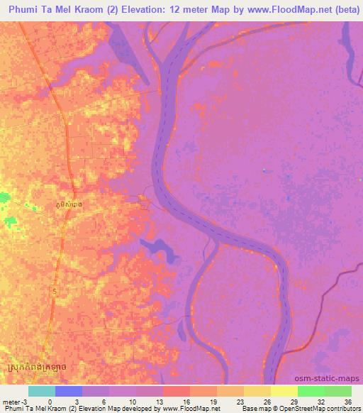 Phumi Ta Mel Kraom (2),Cambodia Elevation Map