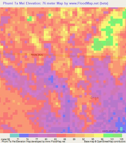 Phumi Ta Mei,Cambodia Elevation Map