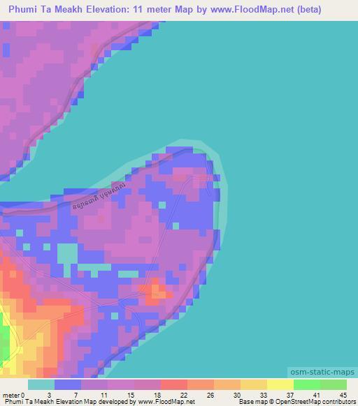 Phumi Ta Meakh,Cambodia Elevation Map