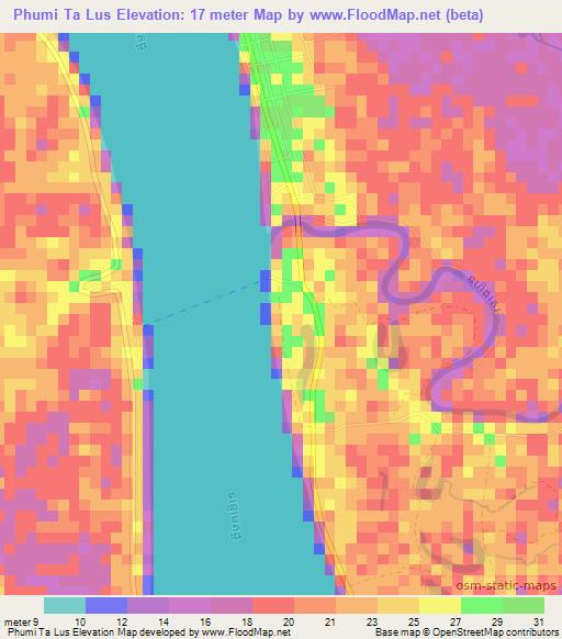 Phumi Ta Lus,Cambodia Elevation Map