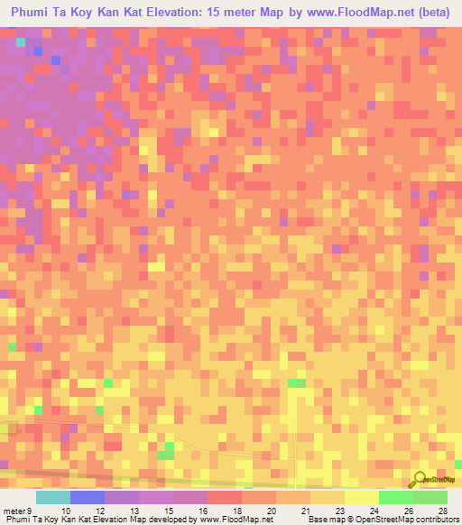 Phumi Ta Koy Kan Kat,Cambodia Elevation Map