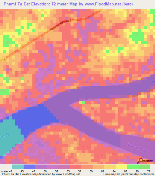 Phumi Ta Det,Cambodia Elevation Map