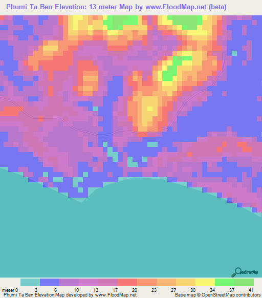 Phumi Ta Ben,Cambodia Elevation Map