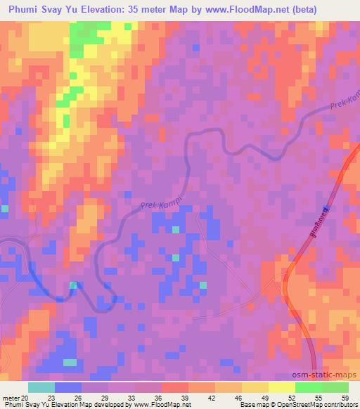 Phumi Svay Yu,Cambodia Elevation Map