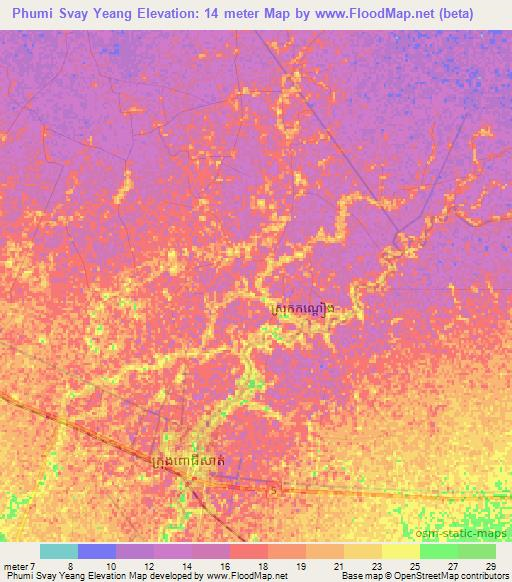 Phumi Svay Yeang,Cambodia Elevation Map