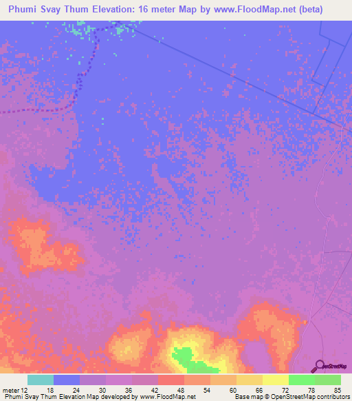 Phumi Svay Thum,Cambodia Elevation Map