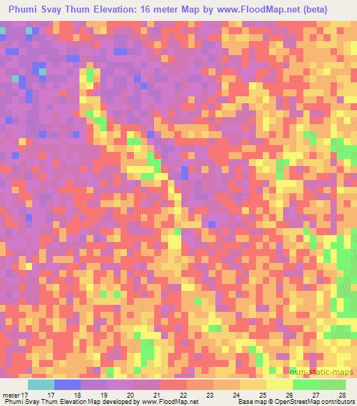 Phumi Svay Thum,Cambodia Elevation Map