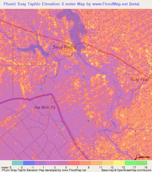 Phumi Svay Taphlo,Cambodia Elevation Map