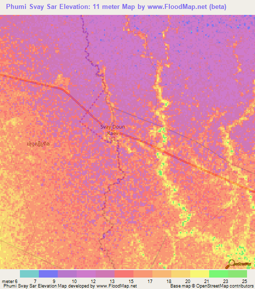 Phumi Svay Sar,Cambodia Elevation Map
