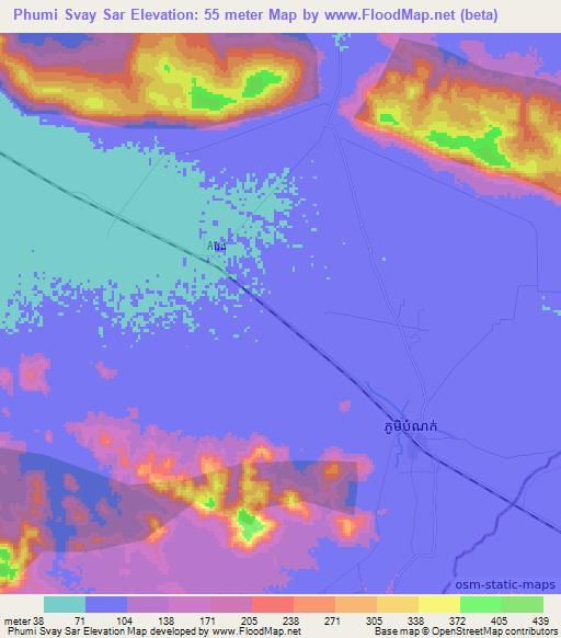 Phumi Svay Sar,Cambodia Elevation Map