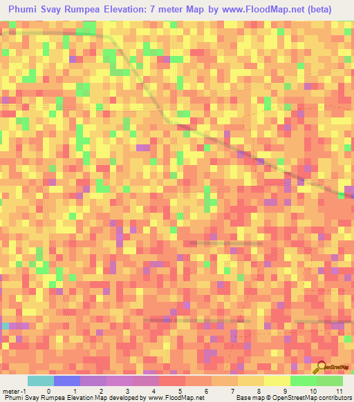 Phumi Svay Rumpea,Cambodia Elevation Map