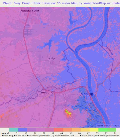 Phumi Svay Preah Chbar,Cambodia Elevation Map