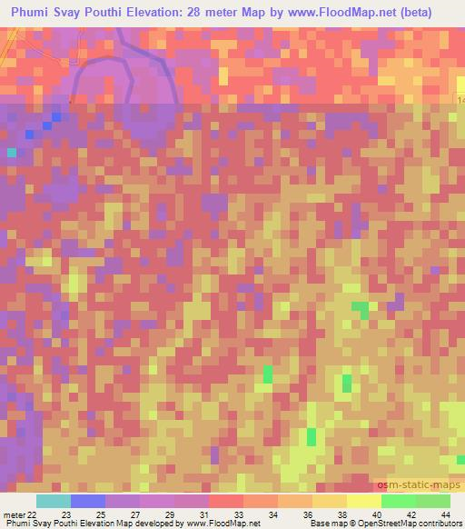 Phumi Svay Pouthi,Cambodia Elevation Map