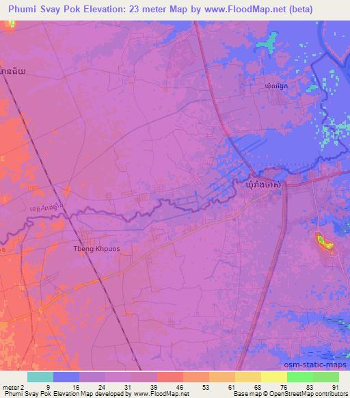 Phumi Svay Pok,Cambodia Elevation Map