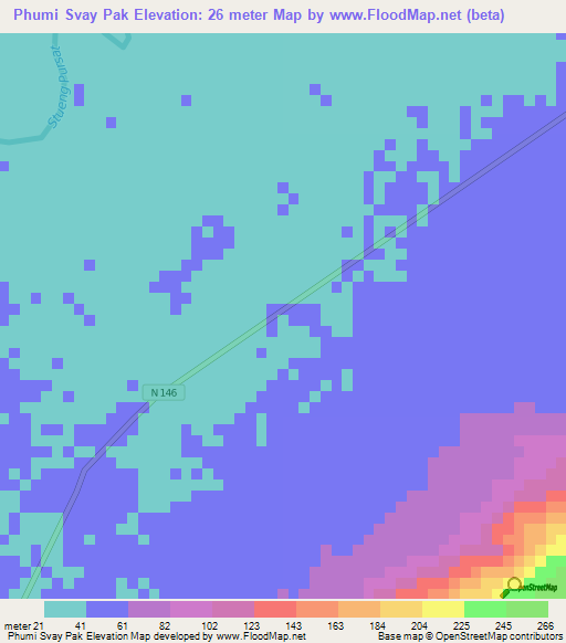 Phumi Svay Pak,Cambodia Elevation Map