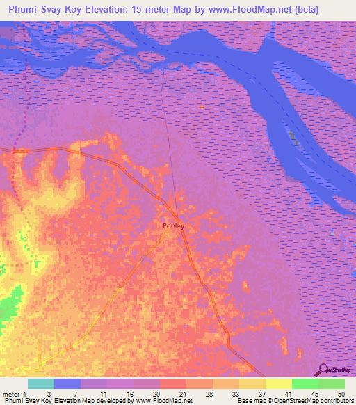 Phumi Svay Koy,Cambodia Elevation Map