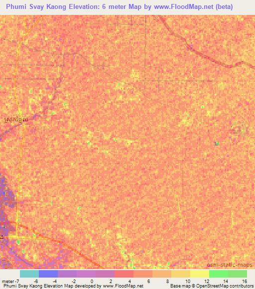 Phumi Svay Kaong,Cambodia Elevation Map