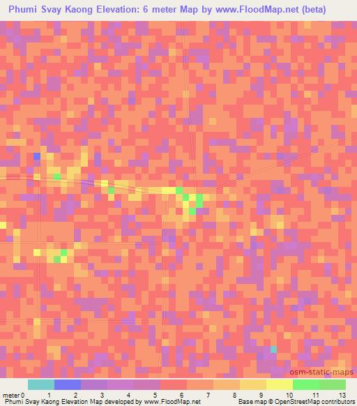 Phumi Svay Kaong,Cambodia Elevation Map
