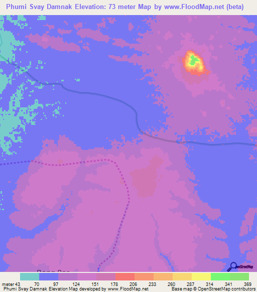 Phumi Svay Damnak,Cambodia Elevation Map