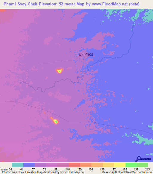 Phumi Svay Chek,Cambodia Elevation Map