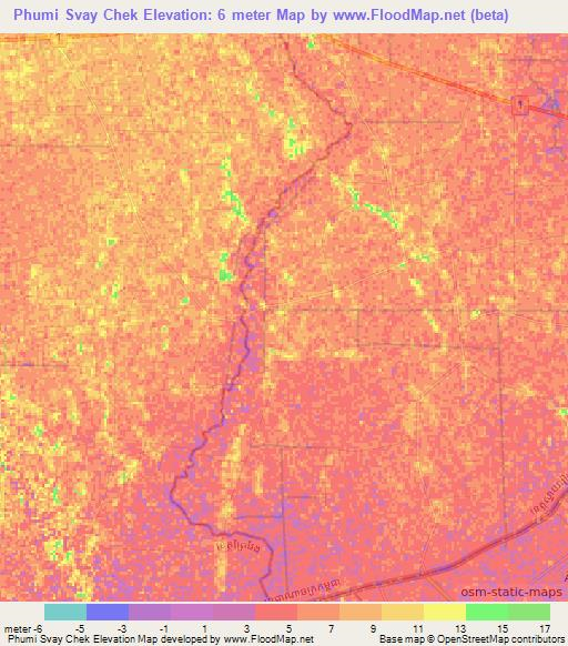 Phumi Svay Chek,Cambodia Elevation Map